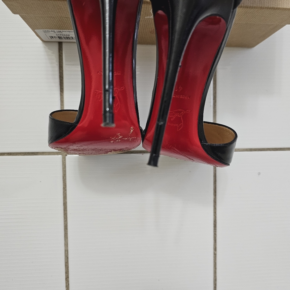 Authentic Christian Louboutin Black Patent Harler 100 Ankle Strap Pumps Sz 41 - Picture 9 of 16